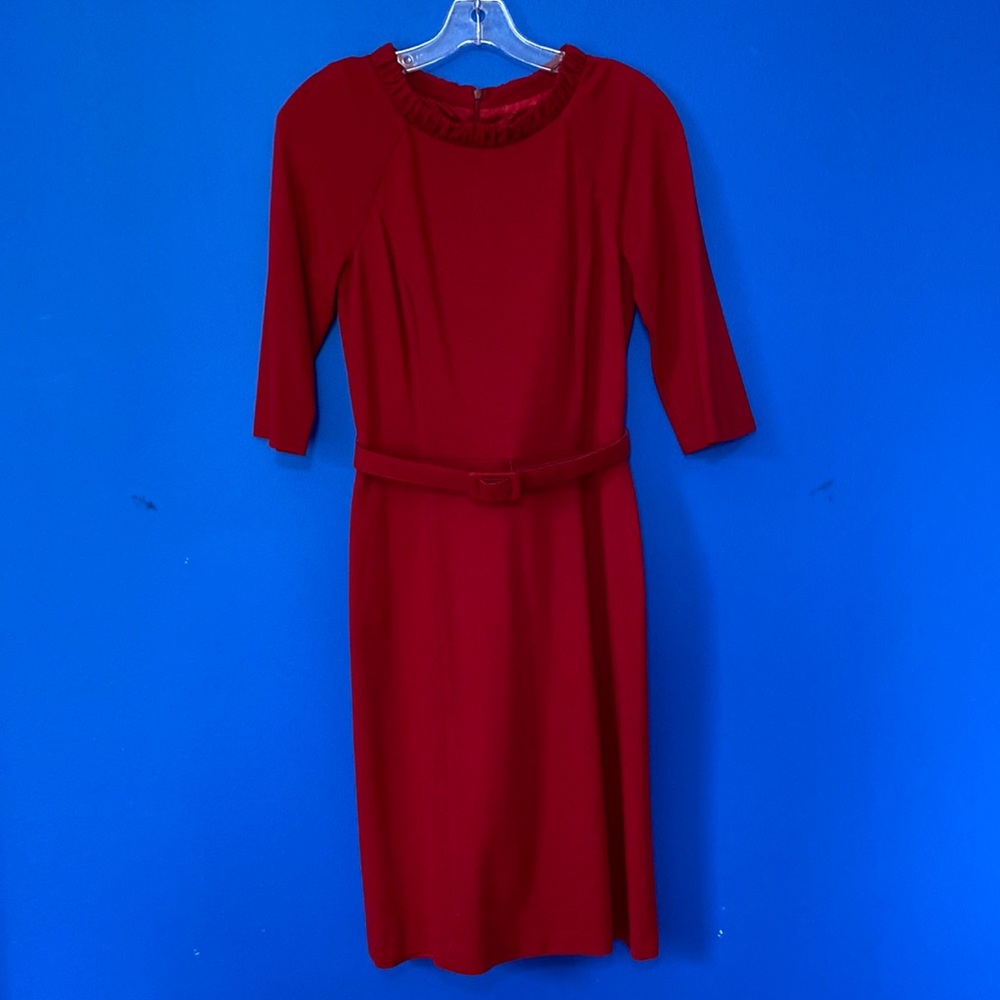 DAVID MEISTER Red Ponte Knit 3/4 Sleeve Dress Sz 4